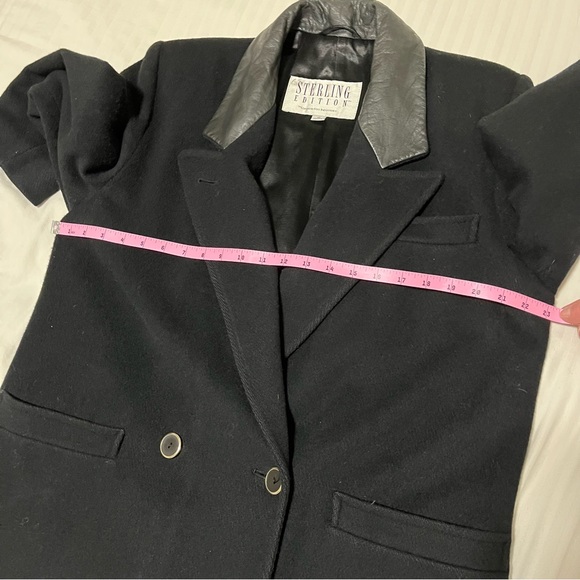 Vintage London Fog Long Wool Double Breasted Leather Collar Coat Black size 10 - Picture 12 of 13